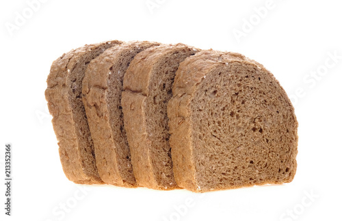 Chocolate bread sliced lay on white background.