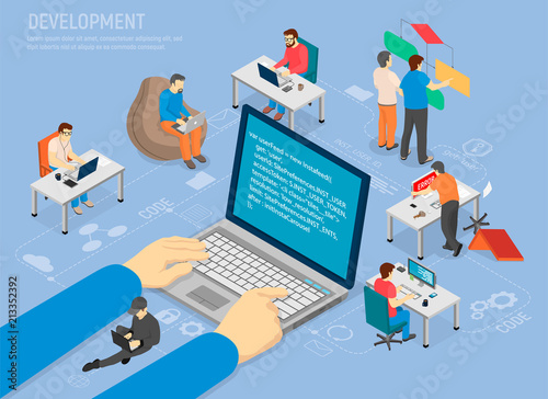 Programming Development Poster with Code in Laptop