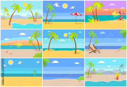 Nature Sea Beaches Collection Vector Illustration