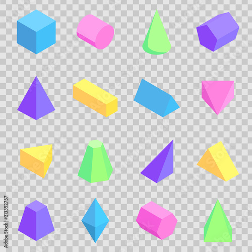 Geometric 3d Prisms Collection, Colorful Figures