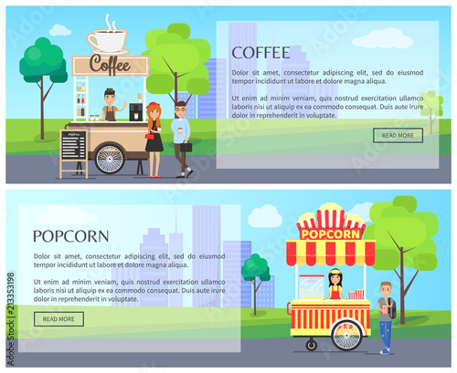 Coffee and Popcorn Kiosk, Street Food Posters