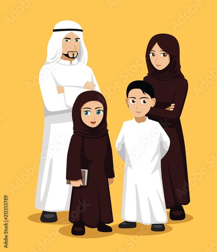 Manga Arab Family Cartoon Vector Illustration