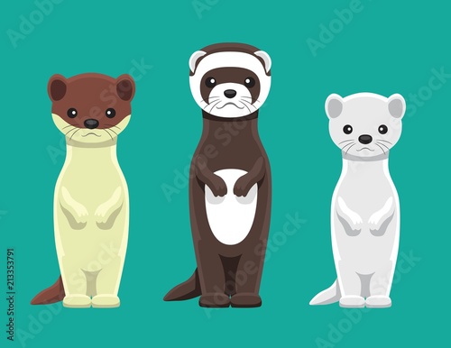 Weasel Mink Ferret Doll Set Cartoon Vector Illustration