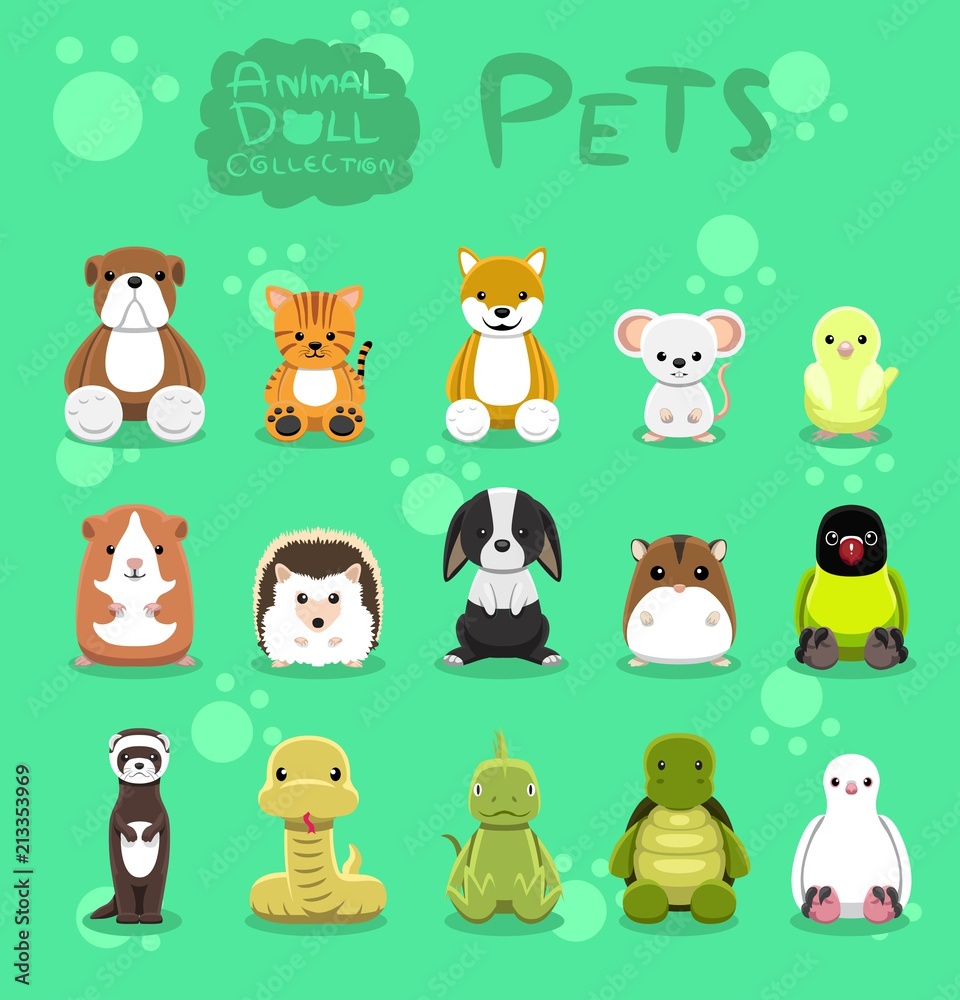 Animal Dolls Pet Set Cartoon Vector Illustration Animal Dolls Pet Set Cartoon Vector Illustration