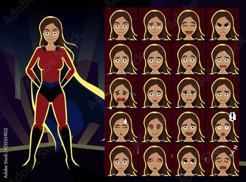 Superhero Woman Cartoon Emotion faces Vector Illustration