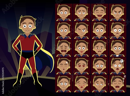 Superhero Boy Cartoon Emotion faces Vector Illustration