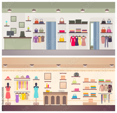 Two Designs of Female Clothing Shops Vector Banner