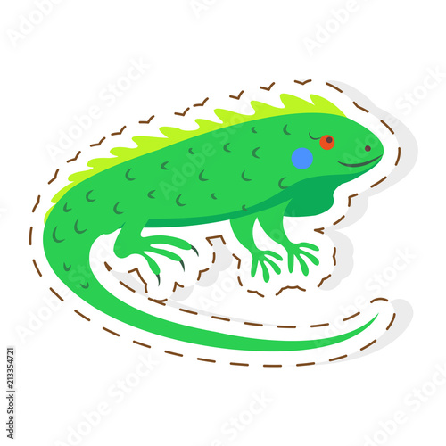 Cute Iguana Cartoon Flat Vector Sticker or Icon