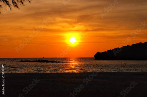 Landscape of sea paradise tropical island beach, sunset time of Tarutao island, Thailand. © Panupat