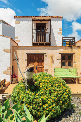 Facade of a typical house in the municipality of Pajara on the island of Fuerteventura, Canary Islands, Spain.