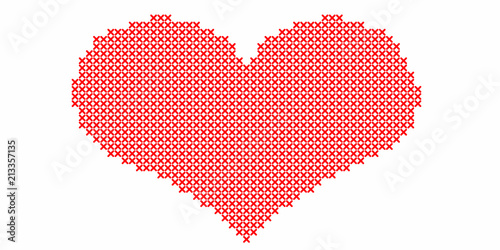 Embroidered by cross stitch,red heart on white background.Illustration