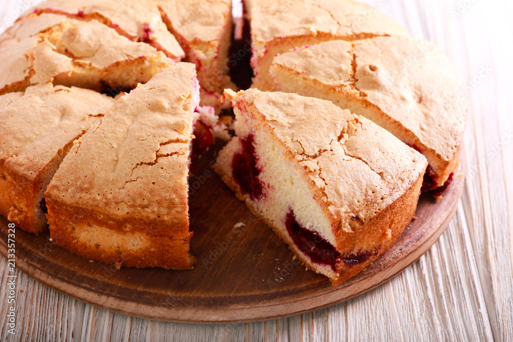 Plum sponge cake sliced Plum sponge cake sliced