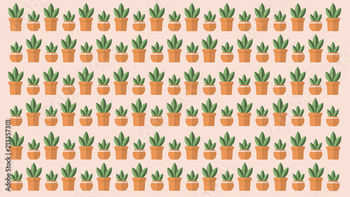 Plants in pots background, flat design, repetition of pattern