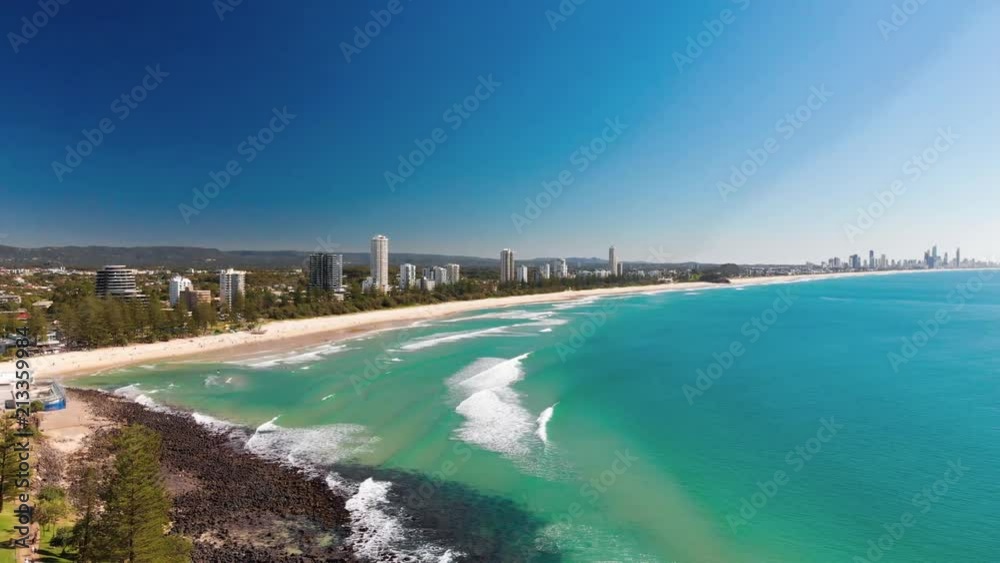 Aerial view of Burleigh Heads - surfing beach on the Gold Coast, Australia