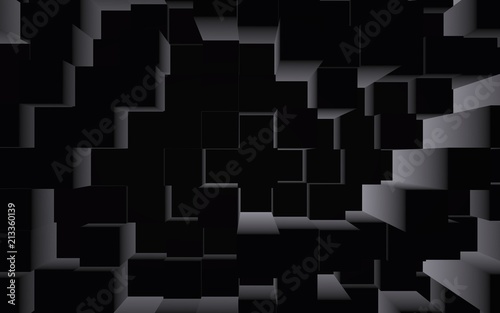 Abstract dark elegant cube geometric background. Chaotically advanced rectangular bars. 3D Rendering, 3D illustration