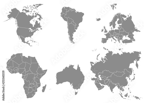 Territory of continents - North America, South America, Africa, Europe, Asia, Australia