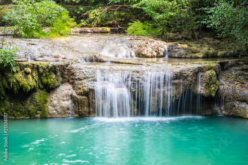 Fototapeta Naklejka Na Ścianę i Meble -  Erawan National Park beautiful waterfall in kanchanaburi Thailand