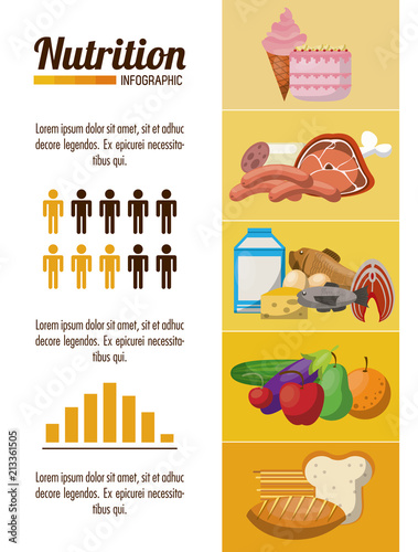 Nutrition and food infographic with statistics and elements vector illustration graphic design