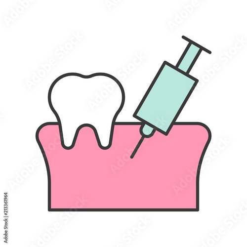 Tooth gums with anesthesia syringe, dental related icon, filled outline