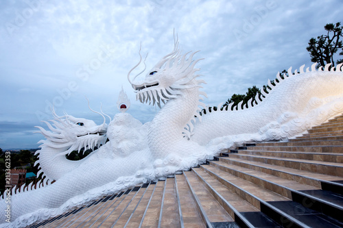 beautiful white dragon at Wat Hyua Pla Kang, Chiang Rai, Thailand photo