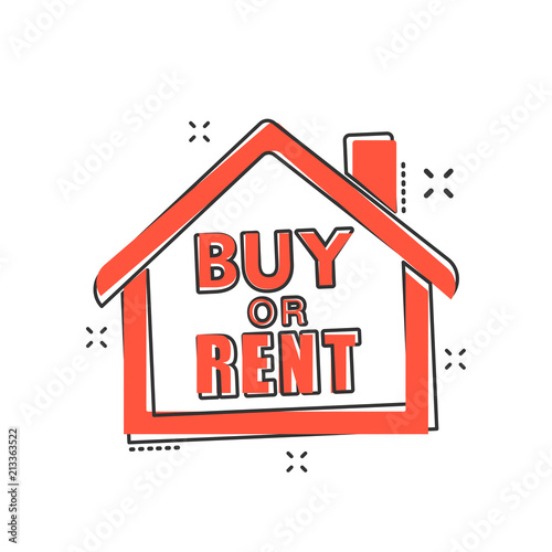 Vector cartoon buy or rent house icon in comic style. House sign illustration pictogram. Home business splash effect concept.