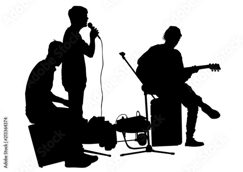 Musician with guirar at street on white background