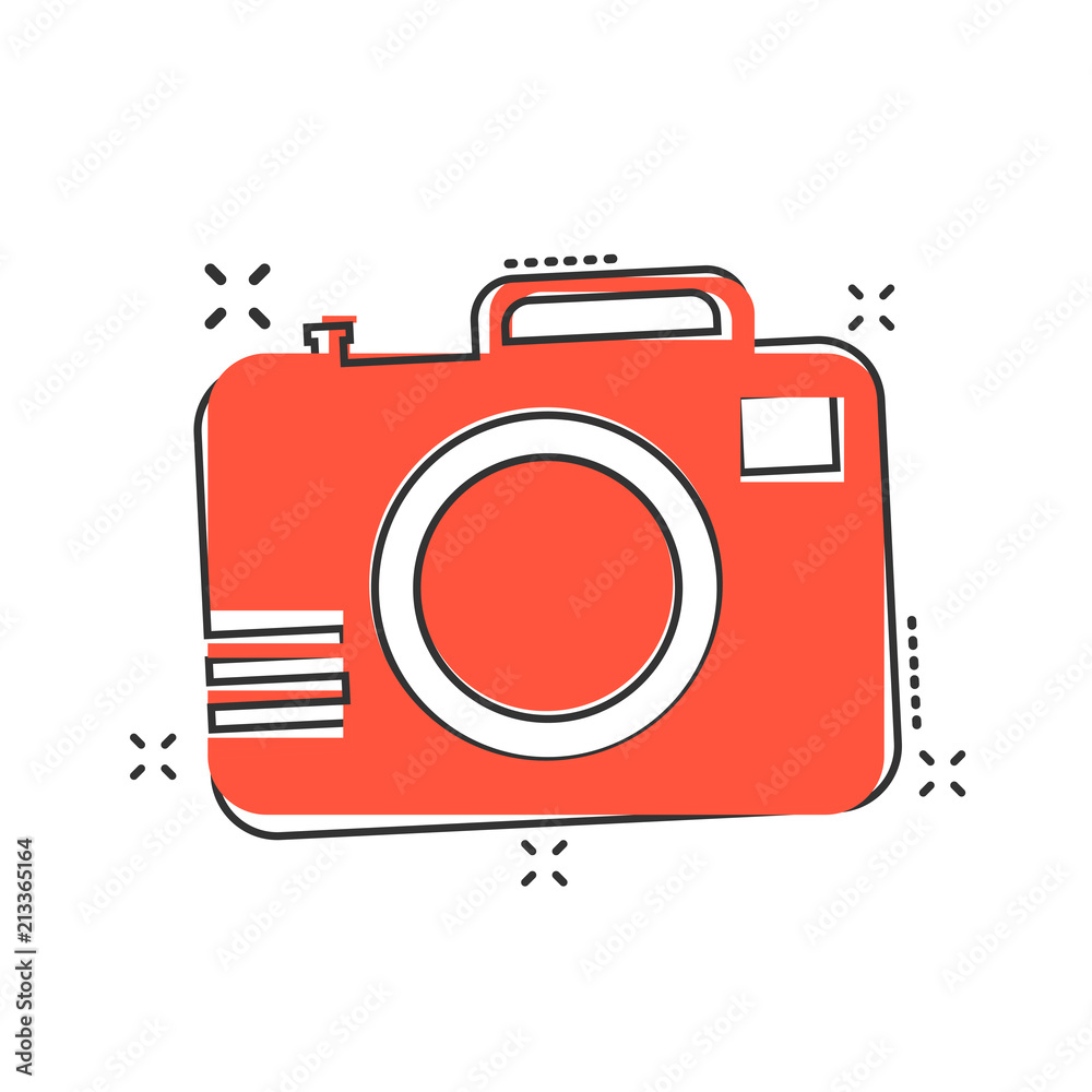 Vector cartoon photo camera icon in comic style. Photographer cam sign illustration pictogram. Camera business splash effect concept. Vector cartoon photo camera icon in comic style. Photographer cam sign illustration pictogram. Camera business splash effect concept.