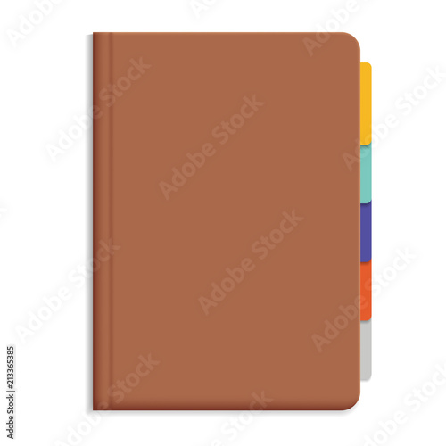 Vector illustration of brown leather diary with colorful bookmarks - with space for your text