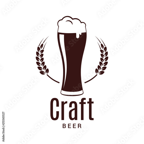 Beer glass with wheat logo. Craft brewery design on white background