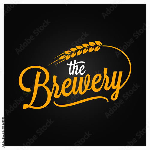 Beer vintage lettering. Brewery logo with wheat on black background