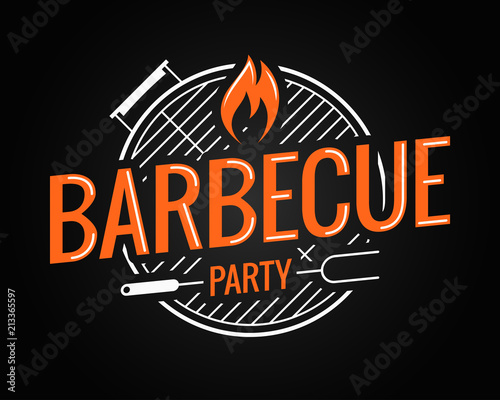 Fotografering Barbecue grill logo on black background