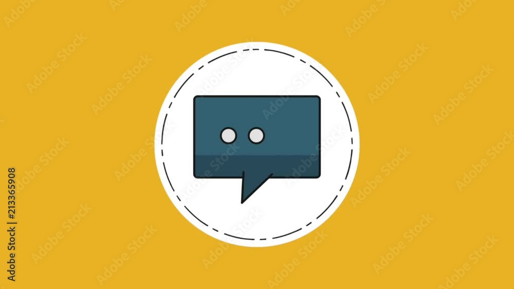 Chat bubble inside round frame over yellow background High definition animation colorful scenes Chat bubble inside round frame over yellow background High definition animation colorful scenes