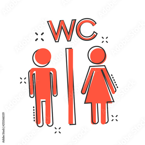 Vector cartoon man and woman icon in comic style. People sign illustration pictogram. WC toilet business splash effect concept.