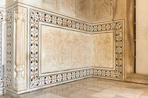 Decoration on The Taj Mahal in Agra, India photo