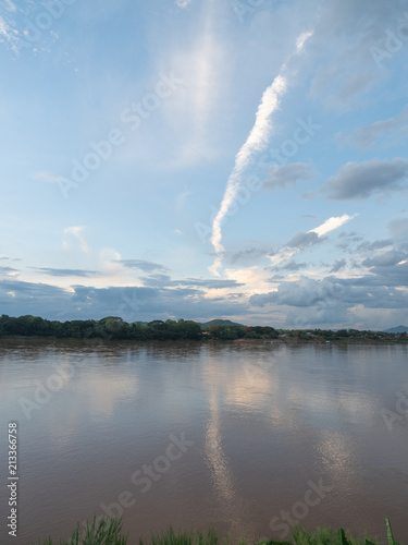 Blue sky reflection on river