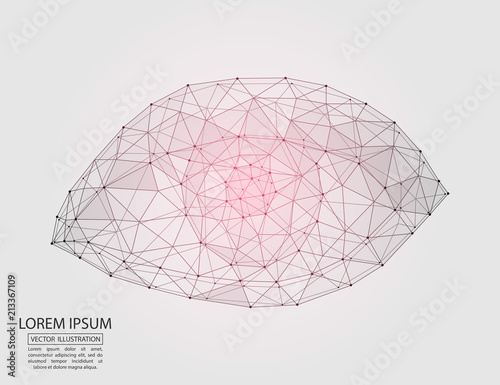 An abstract eye consisting of 3D triangles, lines, points and links. Vector illustration of EPS 10.