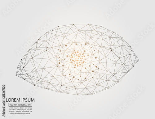 An abstract eye consisting of 3D triangles, lines, points and links. Vector illustration of EPS 10.
