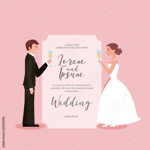 couple toasting wine glasses in wedding card