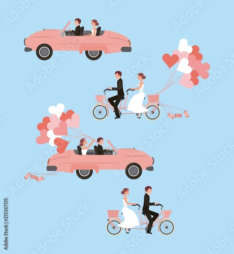 wedding card bride and groom holding hands in heart flowers