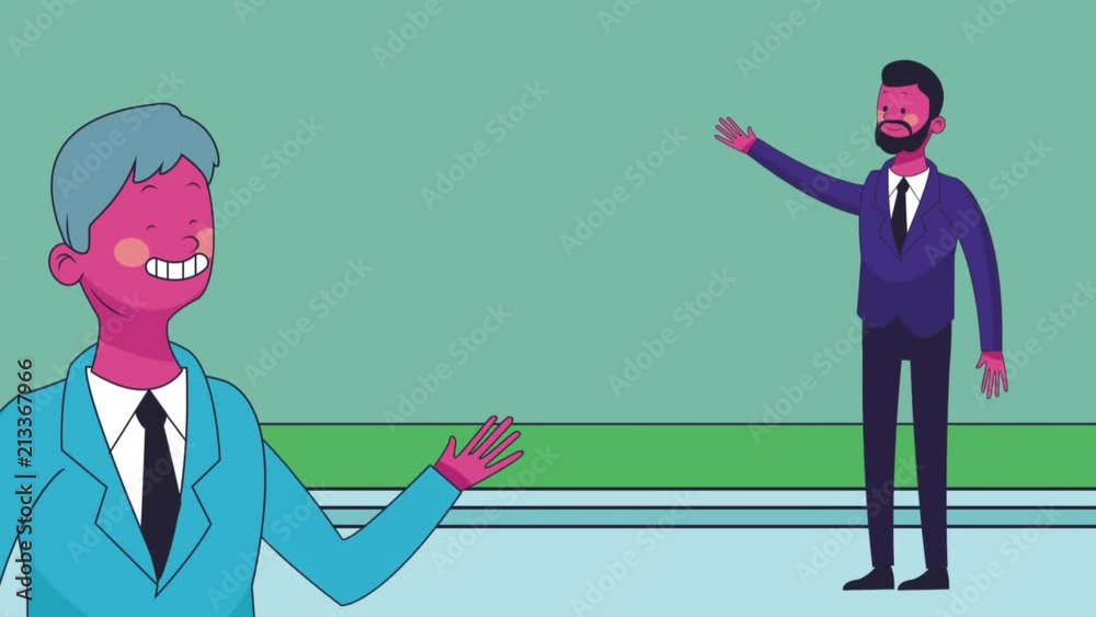 Businessmens greeting at street High Definition animation colorful scenes Businessmens greeting at street High Definition animation colorful scenes
