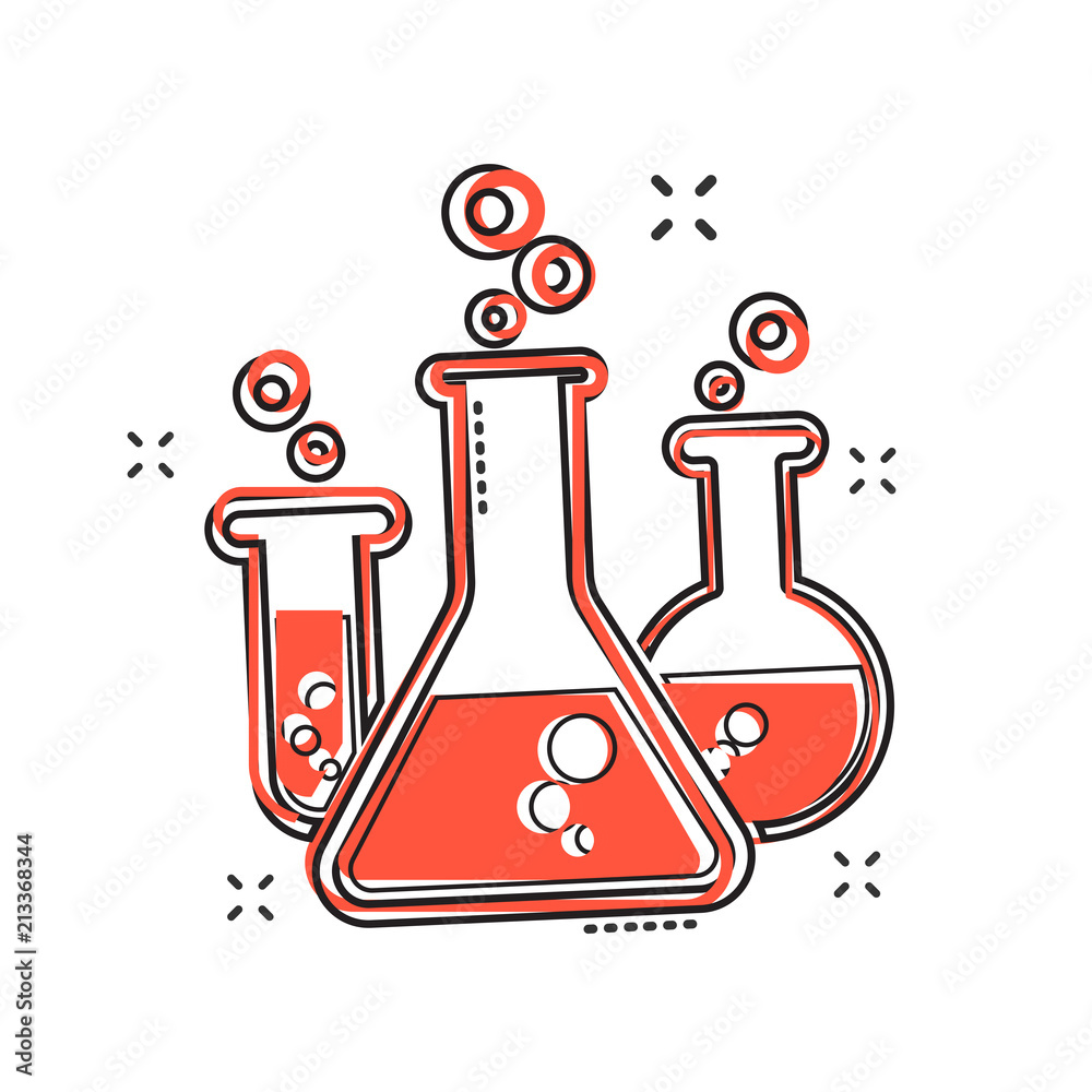 Vector cartoon chemical test tube icon in comic style. Laboratory glassware  sign illustration pictogram. Flasks business splash effect concept. Stock  Vector | Adobe Stock