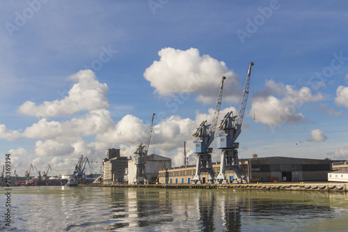 Harbor cranes in Gdansk. Poland