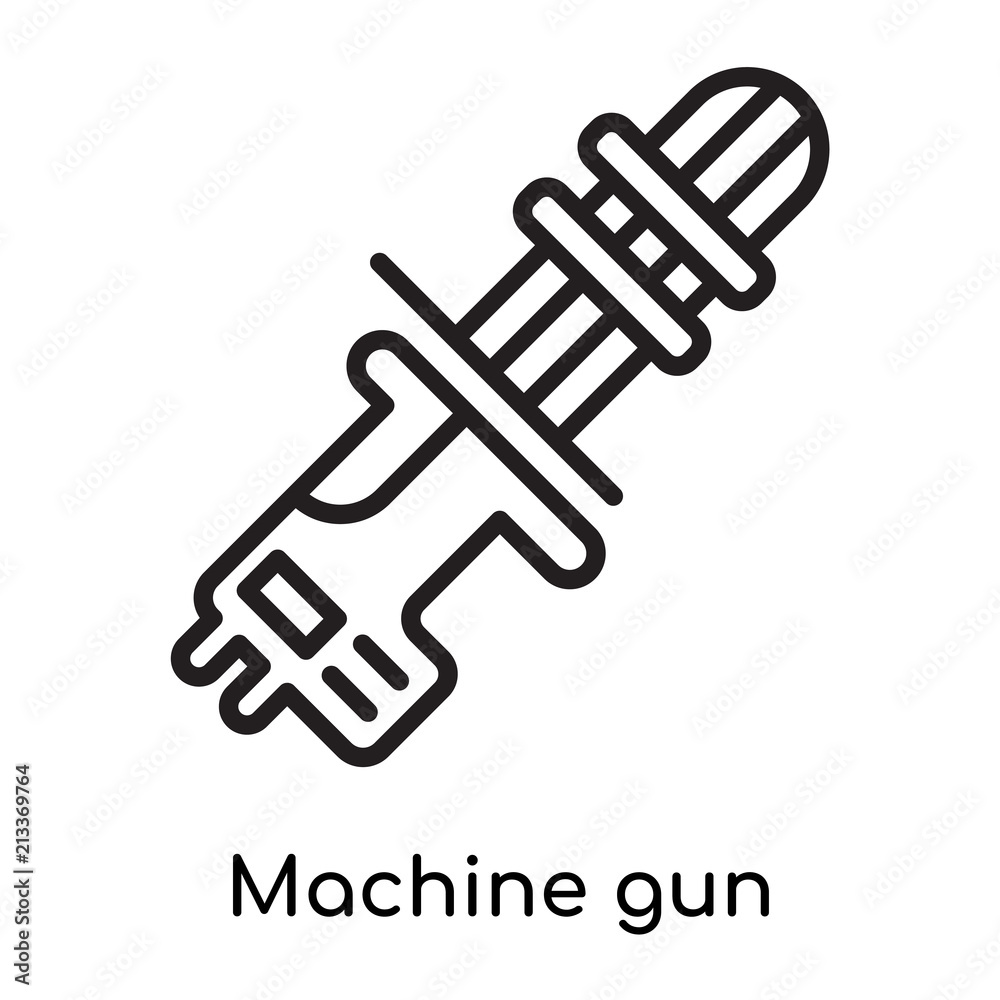Machine gun icon vector sign and symbol isolated on white background, Machine gun logo concept, outline symbol, linear sign Machine gun icon vector sign and symbol isolated on white background, Machine gun logo concept, outline symbol, linear sign