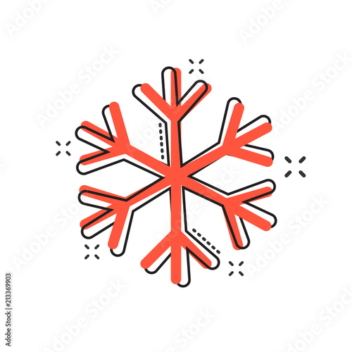 Vector cartoon snowflake icon in comic style. Winter sign illustration pictogram. Snow flake business splash effect concept.