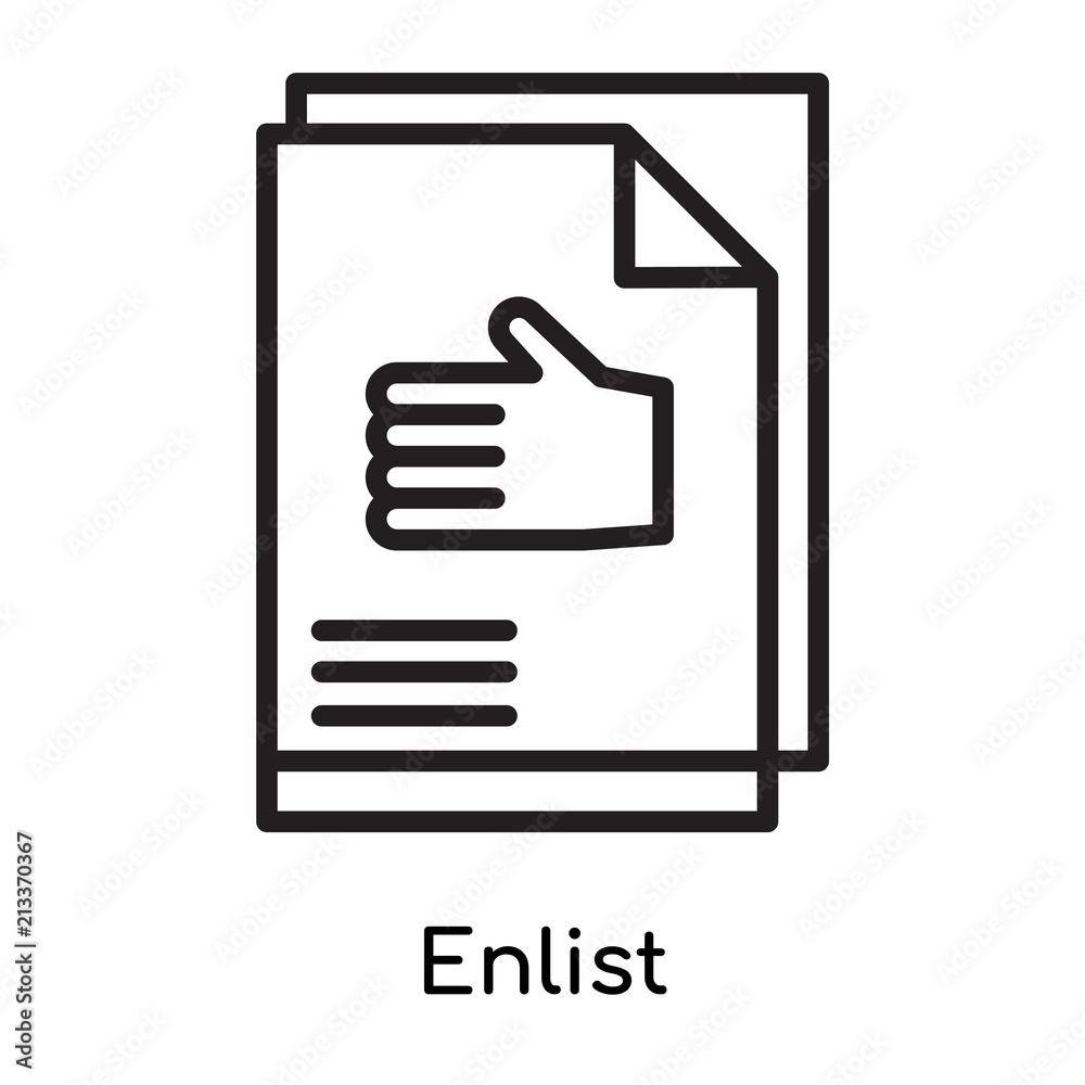 Enlist icon vector sign and symbol isolated on white background, Enlist logo concept, outline symbol, linear sign Enlist icon vector sign and symbol isolated on white background, Enlist logo concept, outline symbol, linear sign