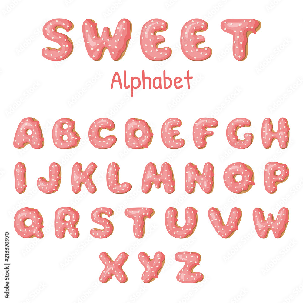 Hand drawn Donut letters. Pink Donuts ABC. Fun Alphabet. Vector template for your design. Hand drawn Donut letters. Pink Donuts ABC. Fun Alphabet. Vector template for your design.
