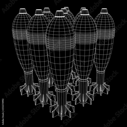 Missile, nuclear bomb or mortar mine Wireframe low poly mesh vector illustration