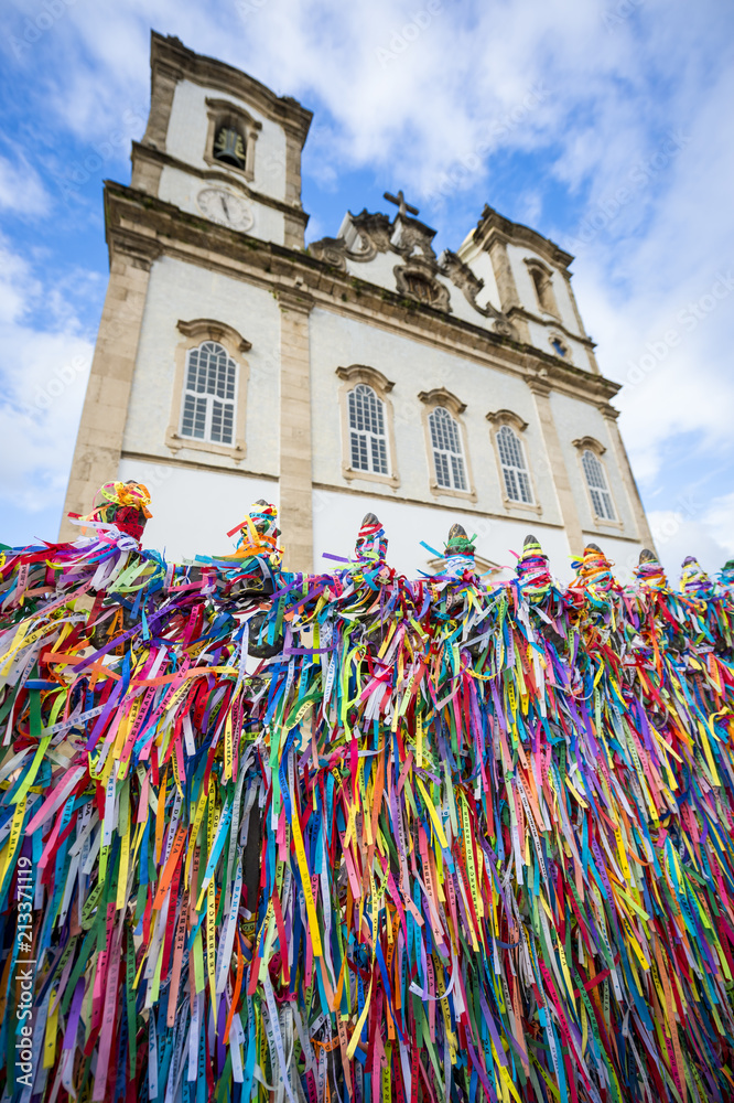 Wall of wish ribbons blowing in the wind at the famous Nosso Senhor do  Bonfim da Bahia church in Salvador Bahia Brazil. Photos | Adobe Stock