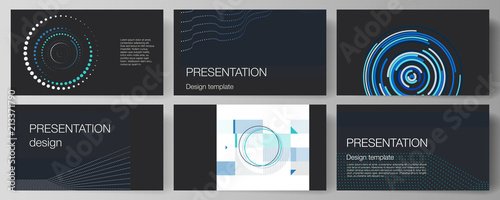 The minimalistic abstract vector illustration of the editable layout of the presentation slides design business templates with simple geometric background made from dots and circles.