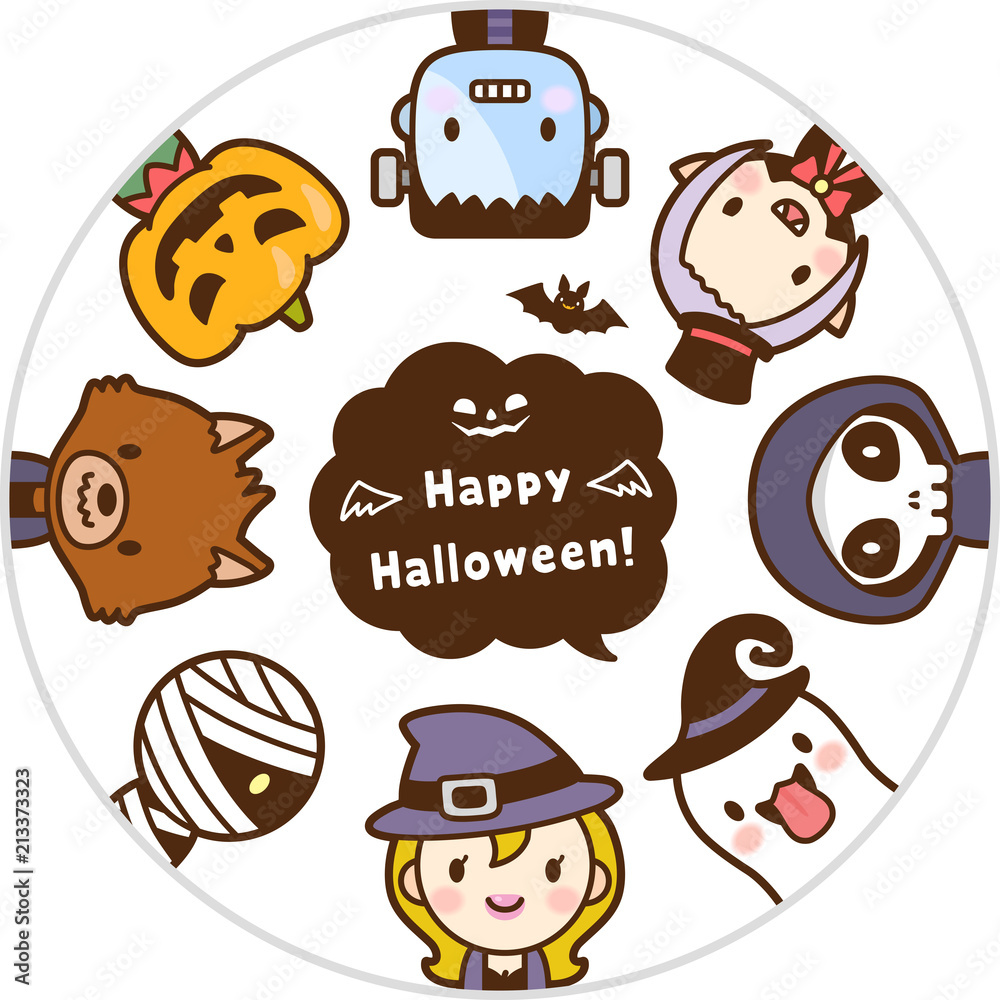 ハロウィンのかわいいモンスター ハッピーハロウィン 顔 丸 アイコン セット Stock ベクター Adobe Stock